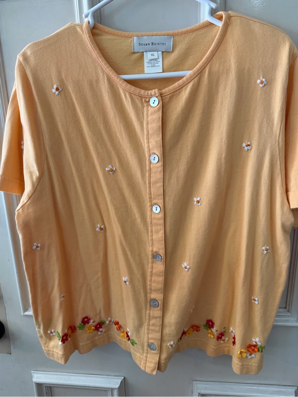 Susan Bristol Peach Button-Front Embroidered Girl's Top